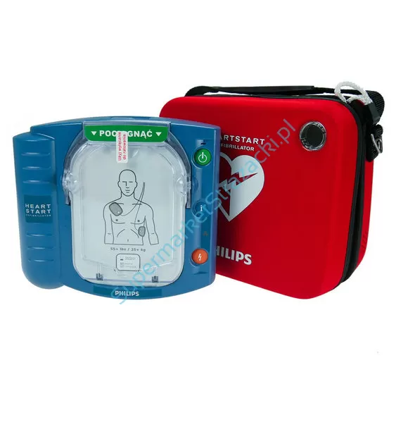 Defibrylator AED Philips HS1 z baterią i elektrodami, w torbie