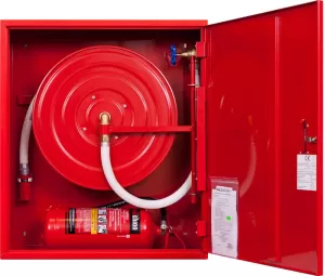 Hydrant wewnętrzny Z-25/30G wersja wertykalna, zawieszany z wężem półsztywnym 25mm dł. 30m i miejscem na gaśnicę