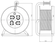 Przedłużacz zwijany 1-fazowy 50m, IP-55, 4x230V, guma 3x2.5, termik, max 4,6KW - 4