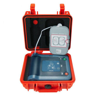 Defibrylator AED Philips FRx z baterią i elektrodami, w skrzynce PELI