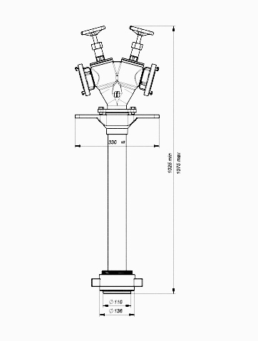 Stojak hydrantowy DN100 podwójny A/BB (2x75), przyłącze DN100, rura DN80 schemat
