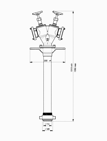 Stojak hydrantowy DN80 podwójny B/BB schemat