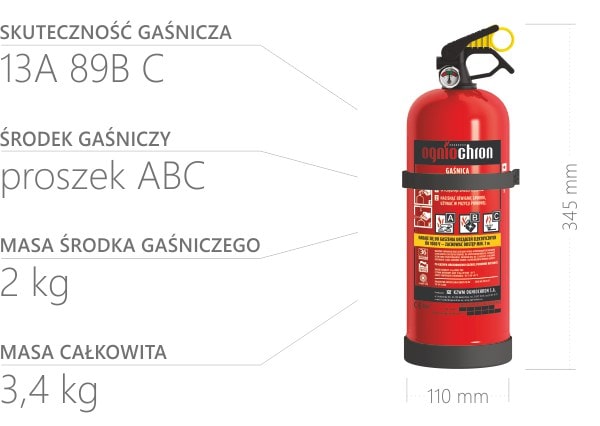Gaśnica proszkowa 2kg GP-2x ABC z wieszakiem 3
